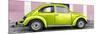 ¡Viva Mexico! Panoramic Collection - The Lime Green VW Beetle Car with Light Pink Street Wall-Philippe Hugonnard-Mounted Premium Photographic Print