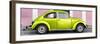 ¡Viva Mexico! Panoramic Collection - The Lime Green VW Beetle Car with Light Pink Street Wall-Philippe Hugonnard-Framed Photographic Print