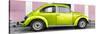 ¡Viva Mexico! Panoramic Collection - The Lime Green VW Beetle Car with Light Pink Street Wall-Philippe Hugonnard-Stretched Canvas
