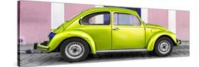 ¡Viva Mexico! Panoramic Collection - The Lime Green VW Beetle Car with Light Pink Street Wall-Philippe Hugonnard-Stretched Canvas