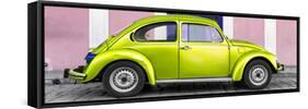 ¡Viva Mexico! Panoramic Collection - The Lime Green VW Beetle Car with Light Pink Street Wall-Philippe Hugonnard-Framed Stretched Canvas
