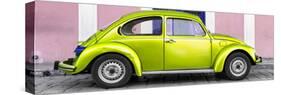 ¡Viva Mexico! Panoramic Collection - The Lime Green VW Beetle Car with Light Pink Street Wall-Philippe Hugonnard-Stretched Canvas