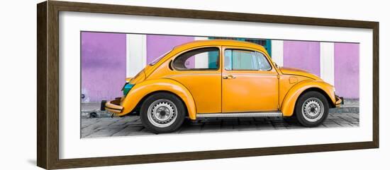 ¡Viva Mexico! Panoramic Collection - The Orange VW Beetle Car with Mauve Street Wall-Philippe Hugonnard-Framed Photographic Print