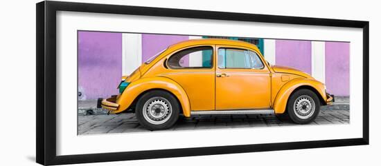 ¡Viva Mexico! Panoramic Collection - The Orange VW Beetle Car with Mauve Street Wall-Philippe Hugonnard-Framed Photographic Print