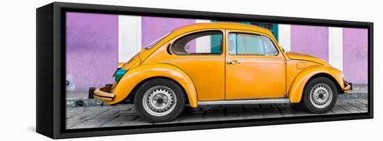 ¡Viva Mexico! Panoramic Collection - The Orange VW Beetle Car with Mauve Street Wall-Philippe Hugonnard-Framed Stretched Canvas