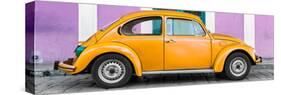 ¡Viva Mexico! Panoramic Collection - The Orange VW Beetle Car with Mauve Street Wall-Philippe Hugonnard-Stretched Canvas