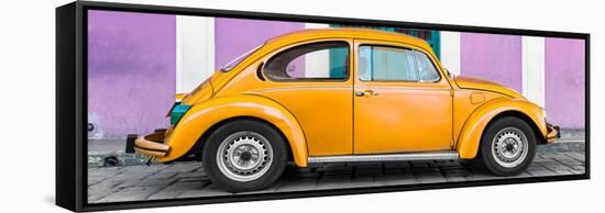 ¡Viva Mexico! Panoramic Collection - The Orange VW Beetle Car with Mauve Street Wall-Philippe Hugonnard-Framed Stretched Canvas