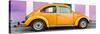 ¡Viva Mexico! Panoramic Collection - The Orange VW Beetle Car with Mauve Street Wall-Philippe Hugonnard-Stretched Canvas