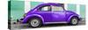 ¡Viva Mexico! Panoramic Collection - The Purple VW Beetle Car with Coral Green Street Wall-Philippe Hugonnard-Stretched Canvas