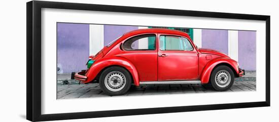 ¡Viva Mexico! Panoramic Collection - The Red VW Beetle Car with Purple Street Wall-Philippe Hugonnard-Framed Photographic Print