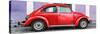 ¡Viva Mexico! Panoramic Collection - The Red VW Beetle Car with Purple Street Wall-Philippe Hugonnard-Stretched Canvas