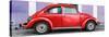 ¡Viva Mexico! Panoramic Collection - The Red VW Beetle Car with Purple Street Wall-Philippe Hugonnard-Stretched Canvas