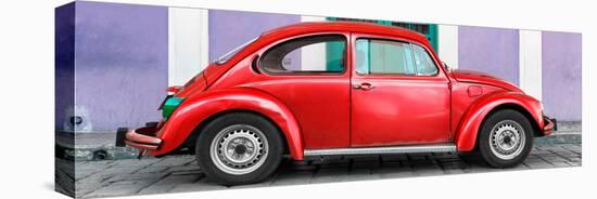 ¡Viva Mexico! Panoramic Collection - The Red VW Beetle Car with Purple Street Wall-Philippe Hugonnard-Stretched Canvas