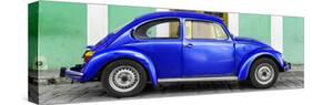 ¡Viva Mexico! Panoramic Collection - The Royal Blue VW Beetle Car with Green Street Wall-Philippe Hugonnard-Stretched Canvas