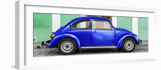 ¡Viva Mexico! Panoramic Collection - The Royal Blue VW Beetle Car with Green Street Wall-Philippe Hugonnard-Framed Photographic Print