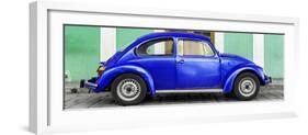 ¡Viva Mexico! Panoramic Collection - The Royal Blue VW Beetle Car with Green Street Wall-Philippe Hugonnard-Framed Photographic Print