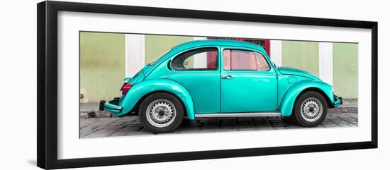 ¡Viva Mexico! Panoramic Collection - The Teal VW Beetle Car with Lime Green Street Wall-Philippe Hugonnard-Framed Photographic Print