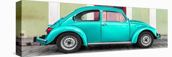 ¡Viva Mexico! Panoramic Collection - The Teal VW Beetle Car with Lime Green Street Wall-Philippe Hugonnard-Stretched Canvas