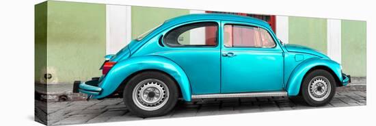 ¡Viva Mexico! Panoramic Collection - The Turquoise VW Beetle Car with Lime Green Street Wall-Philippe Hugonnard-Stretched Canvas