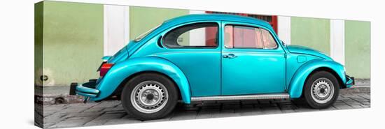 ¡Viva Mexico! Panoramic Collection - The Turquoise VW Beetle Car with Lime Green Street Wall-Philippe Hugonnard-Stretched Canvas