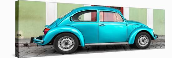 ¡Viva Mexico! Panoramic Collection - The Turquoise VW Beetle Car with Lime Green Street Wall-Philippe Hugonnard-Stretched Canvas