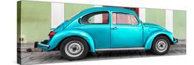 ¡Viva Mexico! Panoramic Collection - The Turquoise VW Beetle Car with Lime Green Street Wall-Philippe Hugonnard-Stretched Canvas