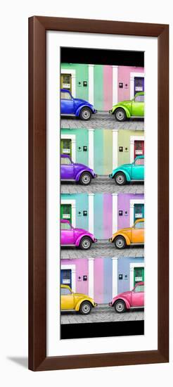 ¡Viva Mexico! Panoramic Collection - The VW Beetle Cars with Colors Street Wall II-Philippe Hugonnard-Framed Photographic Print