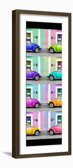 ¡Viva Mexico! Panoramic Collection - The VW Beetle Cars with Colors Street Wall II-Philippe Hugonnard-Framed Photographic Print