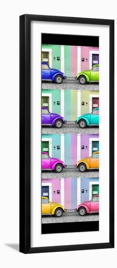 ¡Viva Mexico! Panoramic Collection - The VW Beetle Cars with Colors Street Wall II-Philippe Hugonnard-Framed Photographic Print