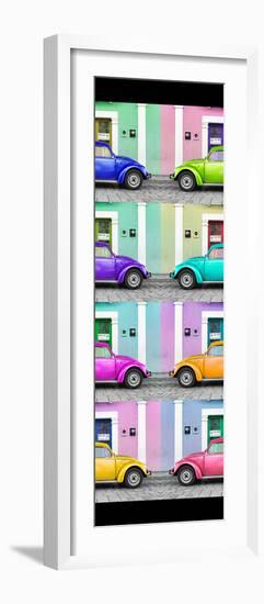 ¡Viva Mexico! Panoramic Collection - The VW Beetle Cars with Colors Street Wall II-Philippe Hugonnard-Framed Photographic Print