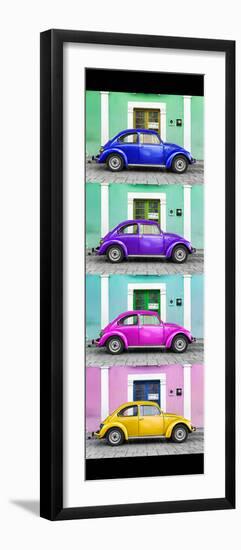 ¡Viva Mexico! Panoramic Collection - The VW Beetle Cars with Colors Street Wall-Philippe Hugonnard-Framed Photographic Print