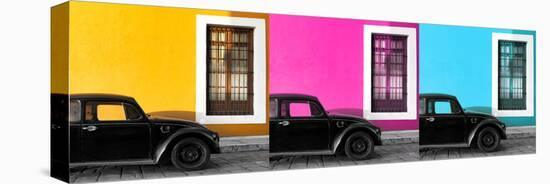 ¡Viva Mexico! Panoramic Collection - Three Black VW Beetle Cars-Philippe Hugonnard-Stretched Canvas