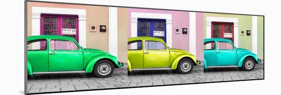 ¡Viva Mexico! Panoramic Collection - Three VW Beetle Cars with Colors Street Wall I-Philippe Hugonnard-Mounted Photographic Print