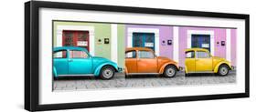 ¡Viva Mexico! Panoramic Collection - Three VW Beetle Cars with Colors Street Wall IV-Philippe Hugonnard-Framed Photographic Print