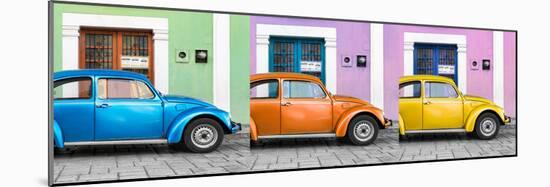 ¡Viva Mexico! Panoramic Collection - Three VW Beetle Cars with Colors Street Wall V-Philippe Hugonnard-Mounted Photographic Print