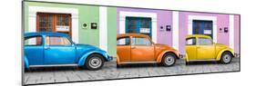 ¡Viva Mexico! Panoramic Collection - Three VW Beetle Cars with Colors Street Wall V-Philippe Hugonnard-Mounted Photographic Print