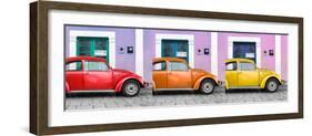 ¡Viva Mexico! Panoramic Collection - Three VW Beetle Cars with Colors Street Wall VII-Philippe Hugonnard-Framed Photographic Print