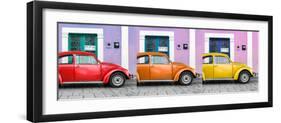 ¡Viva Mexico! Panoramic Collection - Three VW Beetle Cars with Colors Street Wall VII-Philippe Hugonnard-Framed Photographic Print