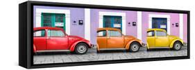 ¡Viva Mexico! Panoramic Collection - Three VW Beetle Cars with Colors Street Wall VII-Philippe Hugonnard-Framed Stretched Canvas