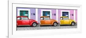 ¡Viva Mexico! Panoramic Collection - Three VW Beetle Cars with Colors Street Wall VII-Philippe Hugonnard-Framed Photographic Print