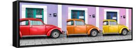 ¡Viva Mexico! Panoramic Collection - Three VW Beetle Cars with Colors Street Wall VII-Philippe Hugonnard-Framed Stretched Canvas