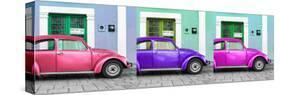 ¡Viva Mexico! Panoramic Collection - Three VW Beetle Cars with Colors Street Wall XI-Philippe Hugonnard-Stretched Canvas