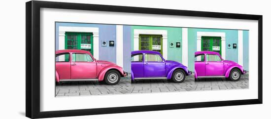 ¡Viva Mexico! Panoramic Collection - Three VW Beetle Cars with Colors Street Wall XI-Philippe Hugonnard-Framed Photographic Print