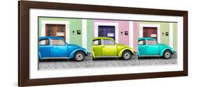 ¡Viva Mexico! Panoramic Collection - Three VW Beetle Cars with Colors Street Wall XIII-Philippe Hugonnard-Framed Photographic Print