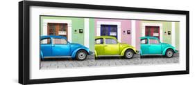 ¡Viva Mexico! Panoramic Collection - Three VW Beetle Cars with Colors Street Wall XIII-Philippe Hugonnard-Framed Photographic Print