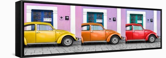 ¡Viva Mexico! Panoramic Collection - Three VW Beetle Cars with Colors Street Wall XVII-Philippe Hugonnard-Framed Stretched Canvas