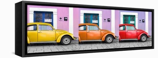 ¡Viva Mexico! Panoramic Collection - Three VW Beetle Cars with Colors Street Wall XVII-Philippe Hugonnard-Framed Stretched Canvas
