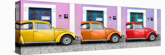 ¡Viva Mexico! Panoramic Collection - Three VW Beetle Cars with Colors Street Wall XVII-Philippe Hugonnard-Stretched Canvas