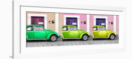 ¡Viva Mexico! Panoramic Collection - Three VW Beetle Cars with Colors Street Wall XVIII-Philippe Hugonnard-Framed Photographic Print