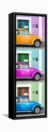 ¡Viva Mexico! Panoramic Collection - Three VW Beetle Cars with Colors Street Wall XX-Philippe Hugonnard-Framed Stretched Canvas
